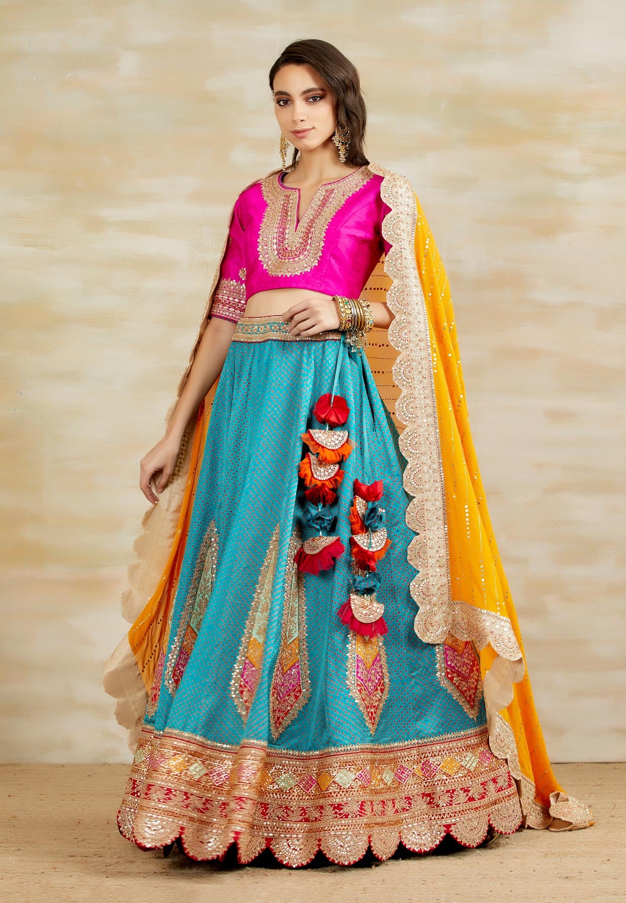 Orange and blue lehenga choli 2025